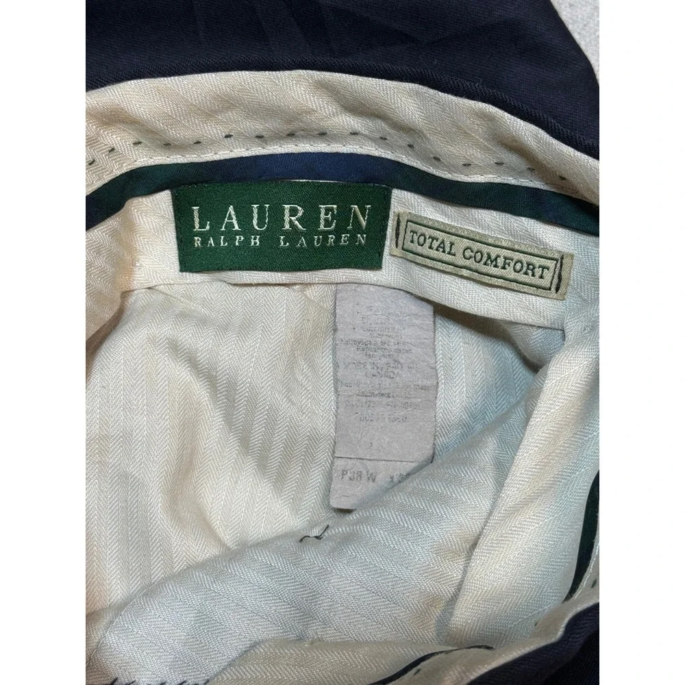 Lauren Ralph Lauren Dress Pants 38x30 Pleated Total Comfort Navy Blue Wool Blend